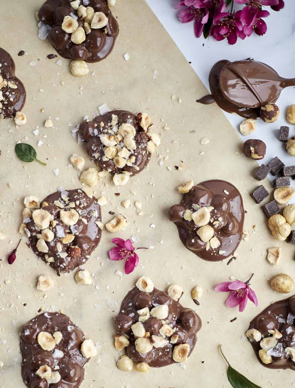 melted hazelnut chocolate crockpot candy on parchment paper