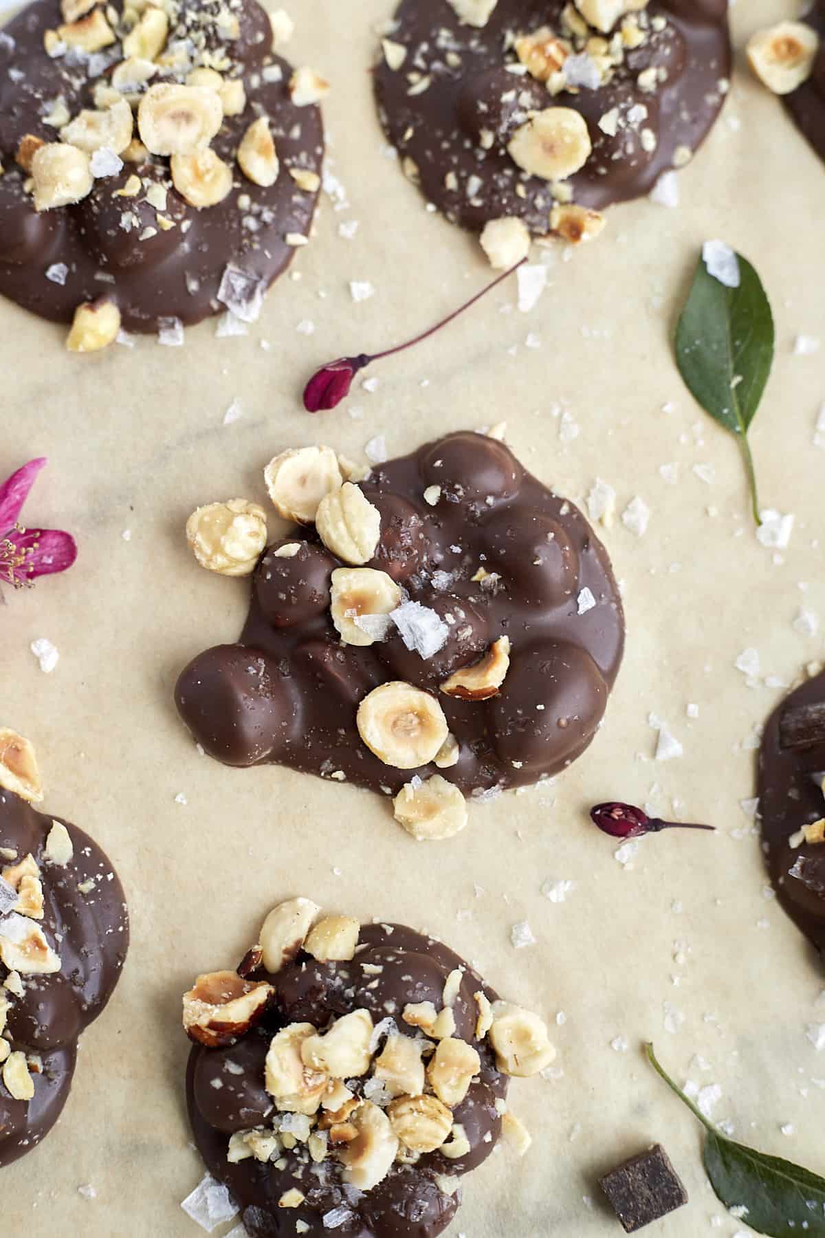 hazelnut crockpot candy pieces on parchment paper