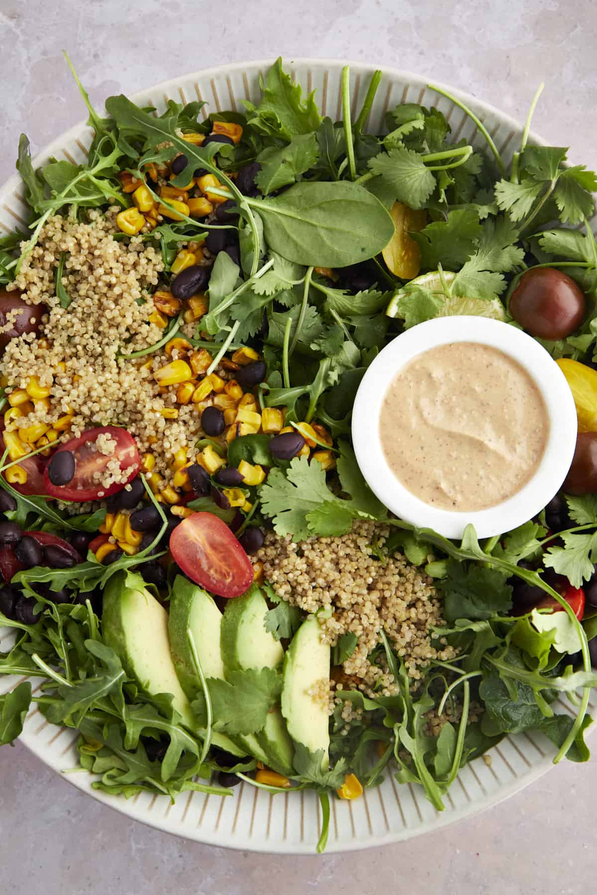 overhead image of a southwest salad with creamy chipotle dressing