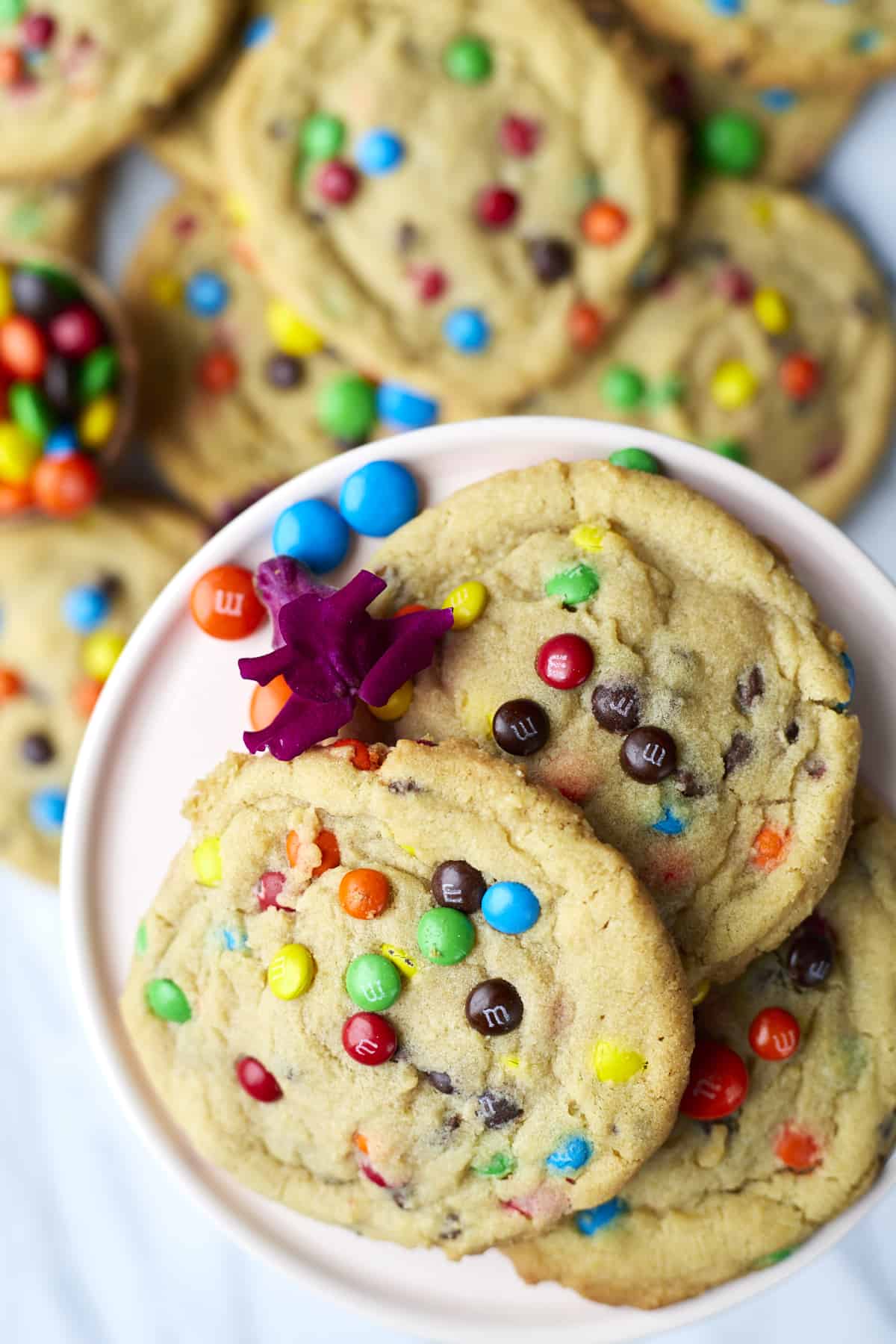 a plate of Easy Soft-Baked M&M Cookie