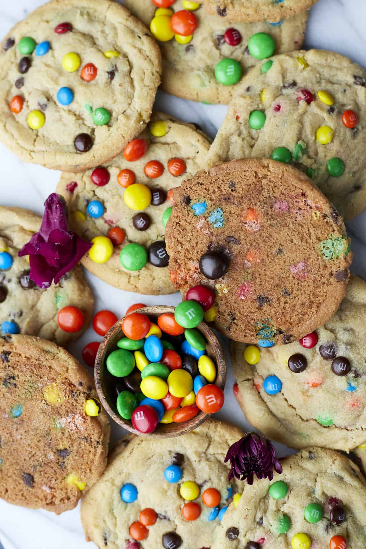 soft-baked M&M cookies