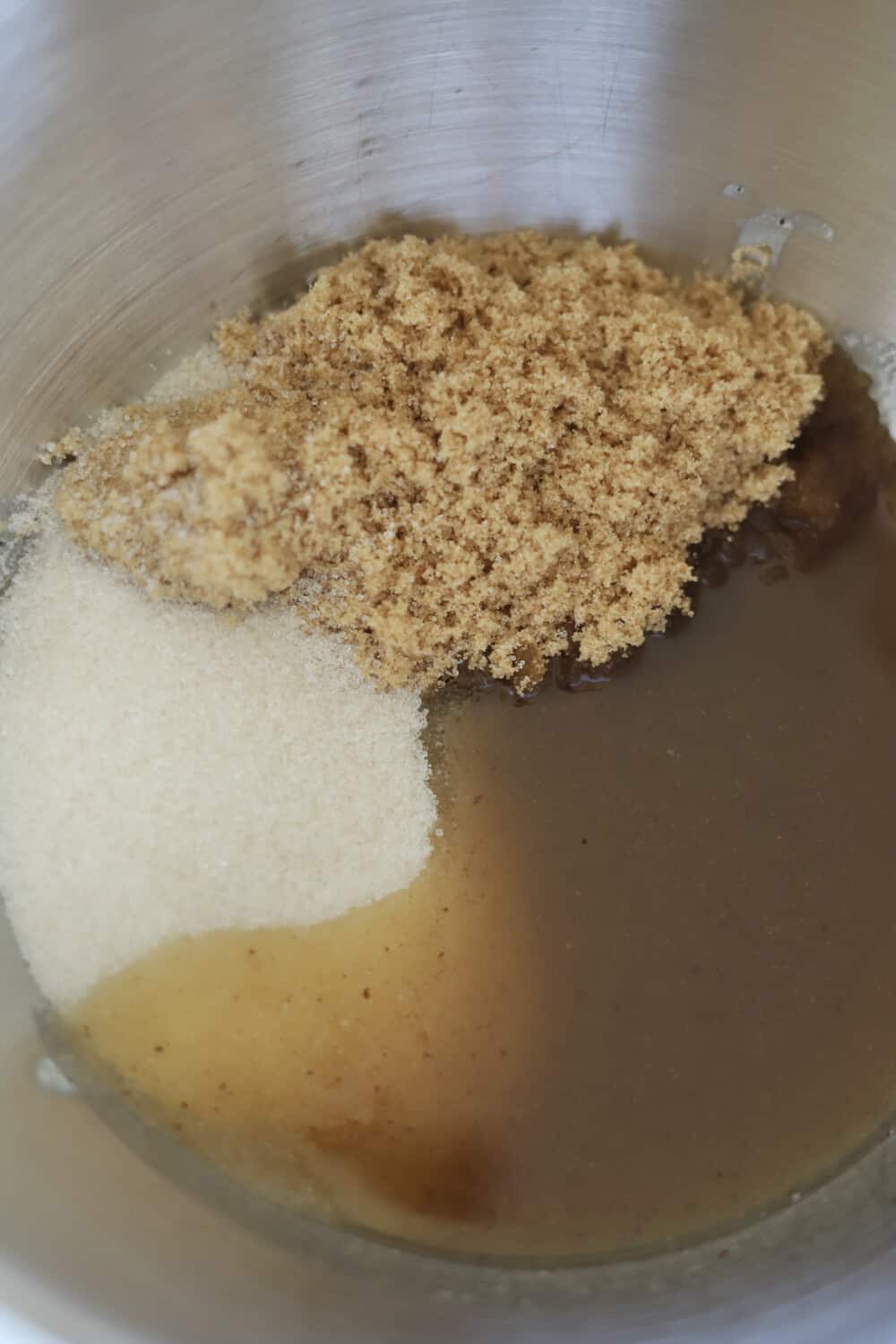 brown sugar, white sugar, and vanilla in a large mixing bowl to make easy toffee cookies