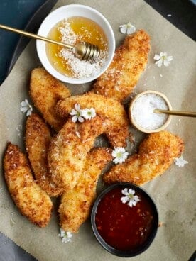 overhead of coconut chicken tenders