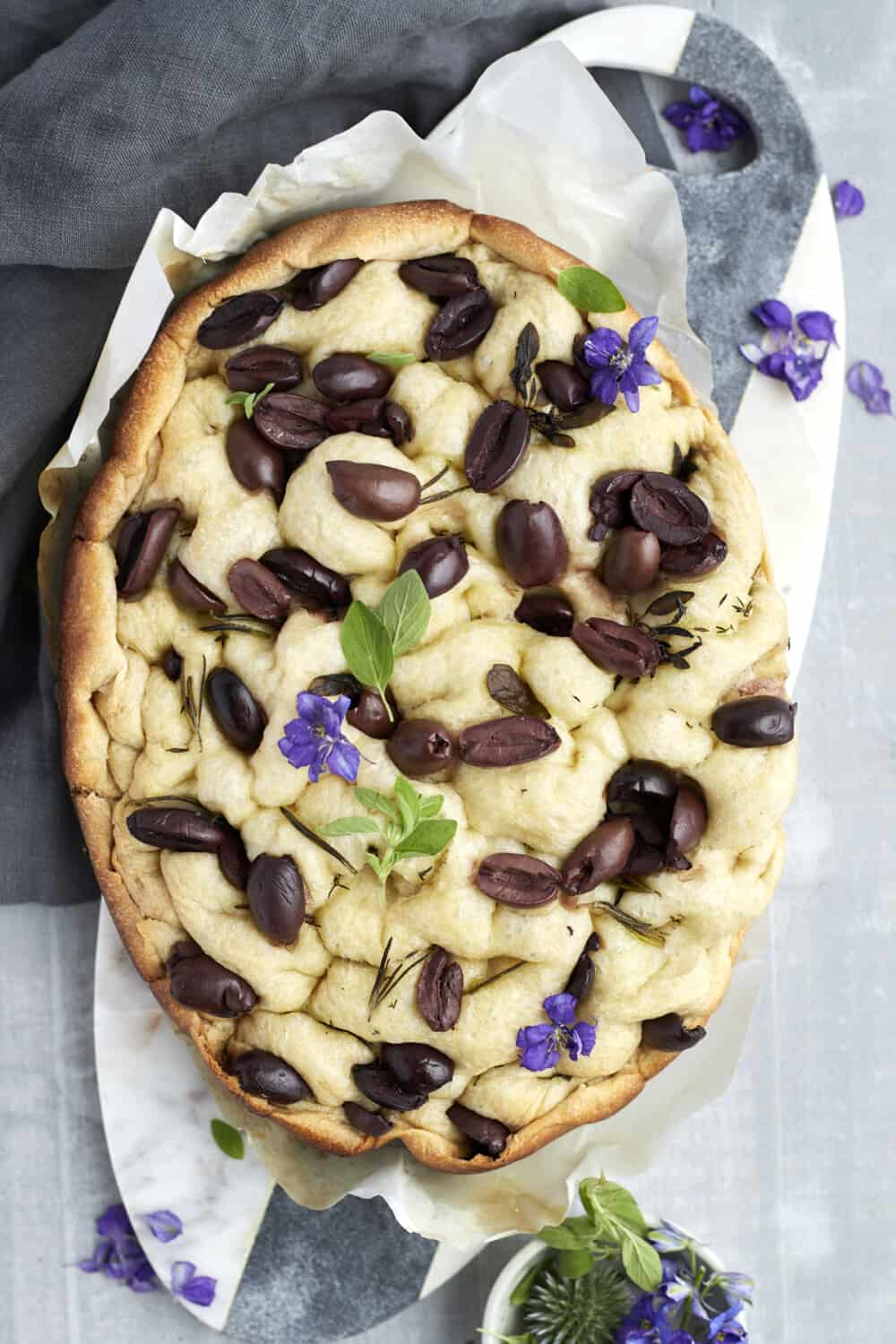 a whole loaf of slow cooker easy focaccia with olives