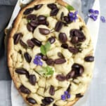 a whole loaf of slow cooker easy focaccia with olives