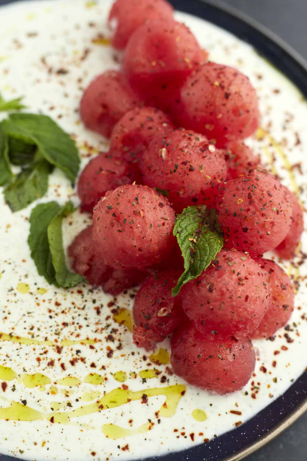 whipped feta topped with watermelon salad