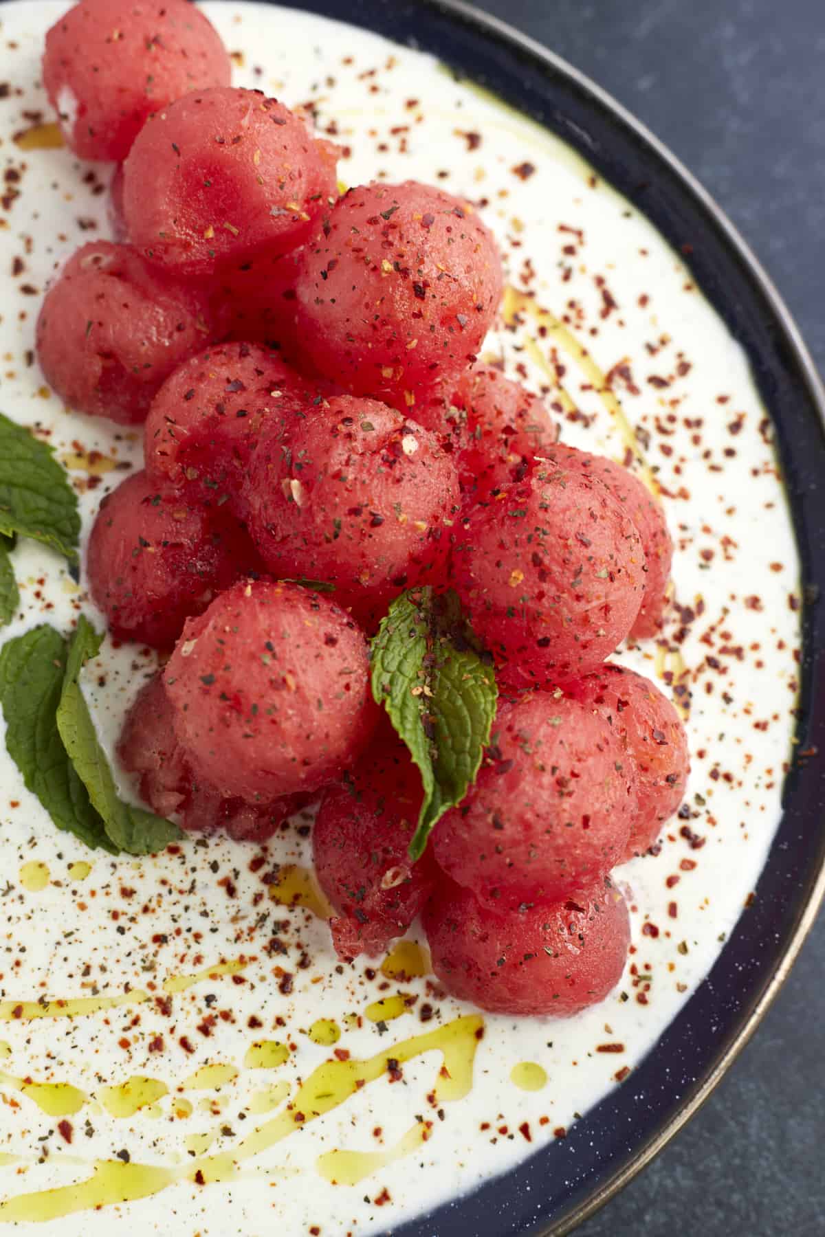 whipped feta topped with watermelon salad