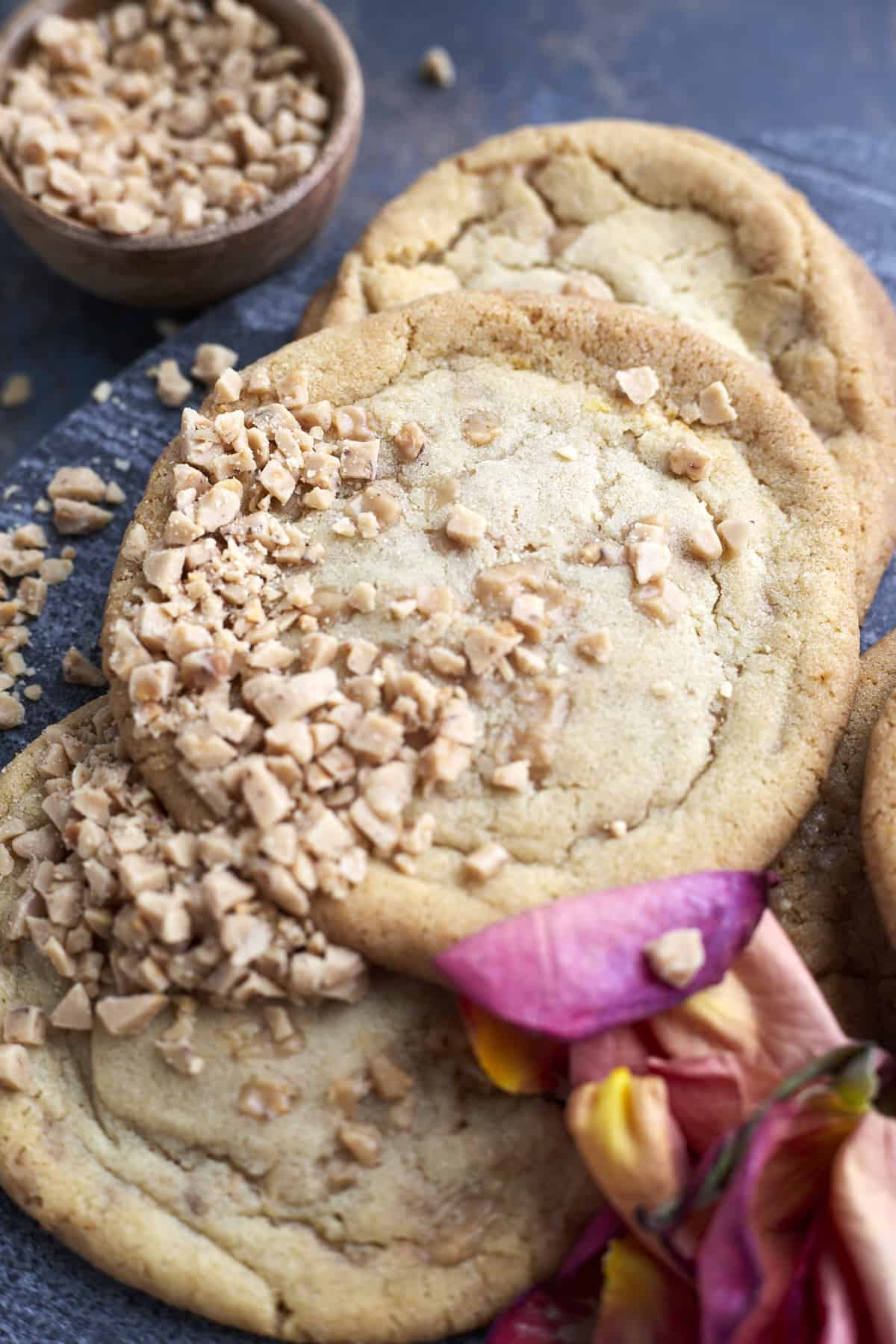 close up image of brown butter toffee cookies