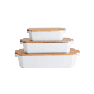 Baking Dishes with Bamboo Lids, Set of 3