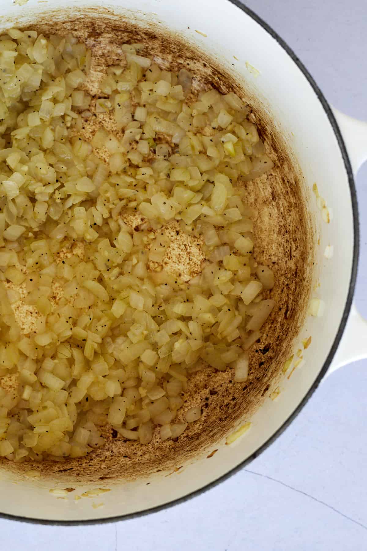 Sautéed onions in a large pot