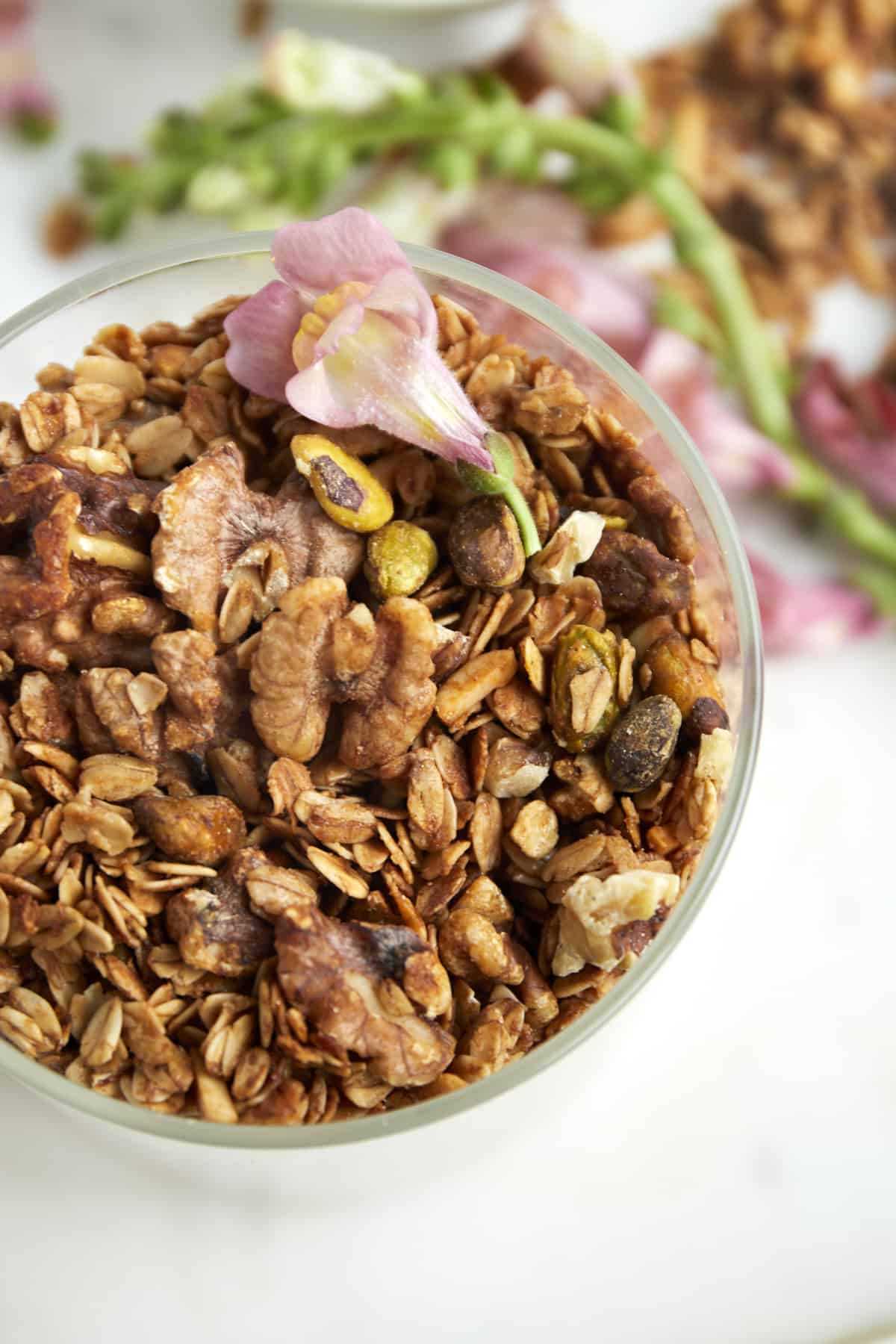 overhead image of a jar of baklava granola