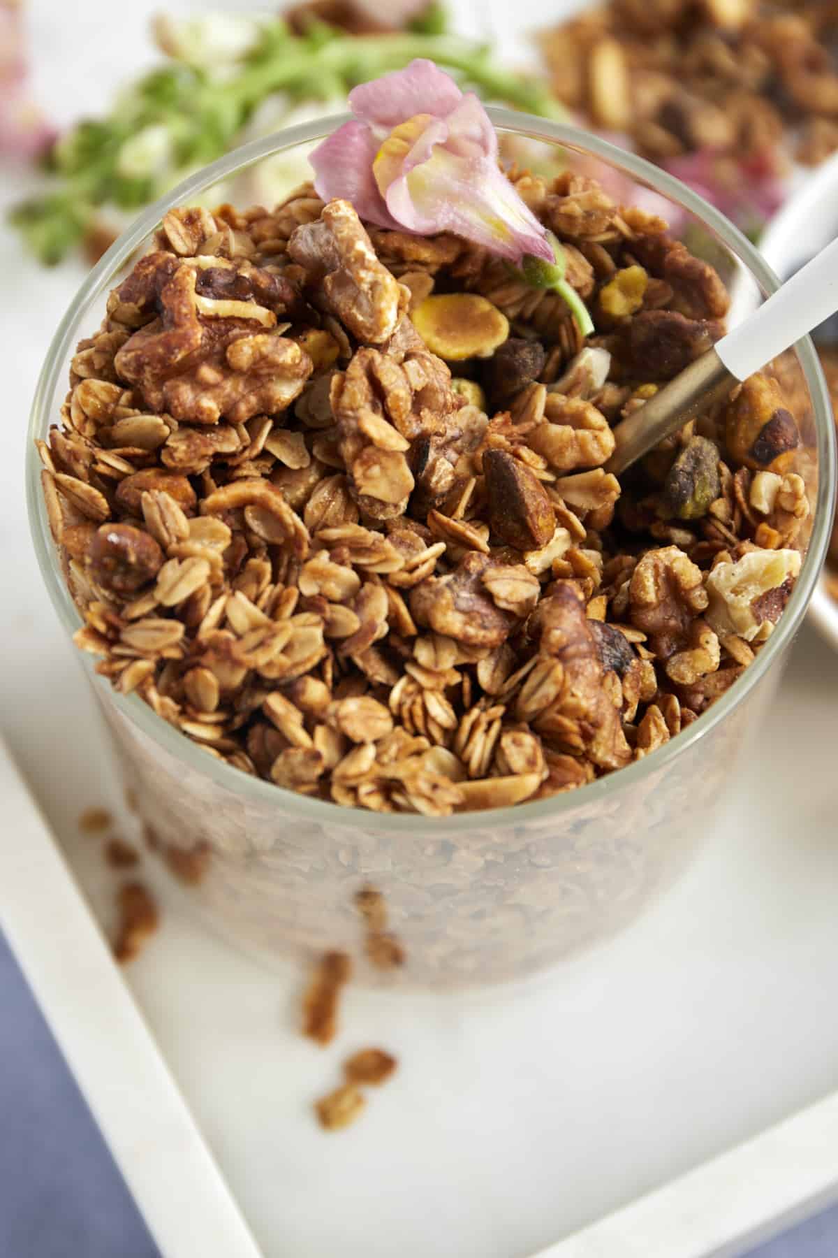a jar of easy baklava granola recipe