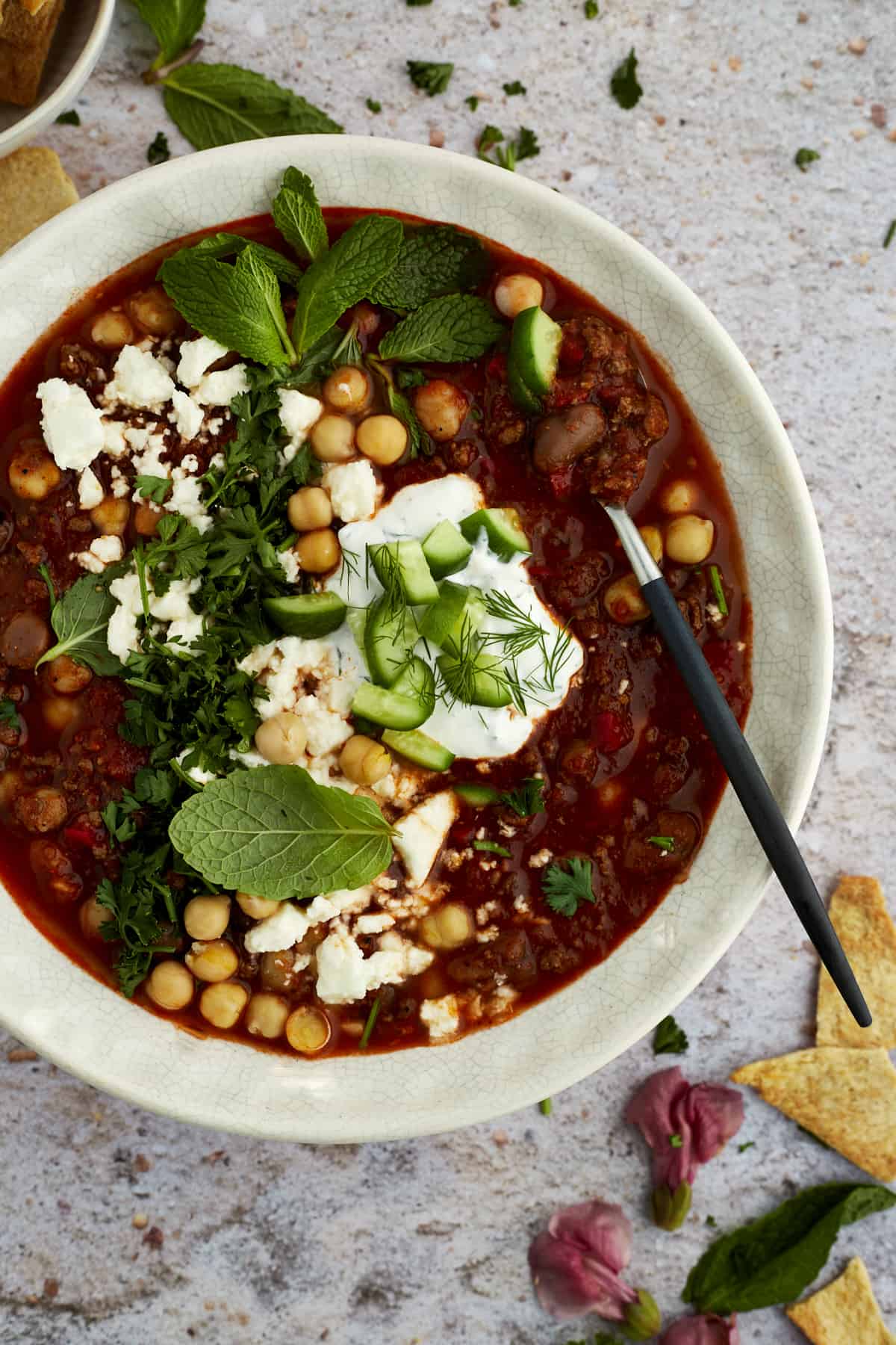 a bowl of Middle Eastern beef chili
