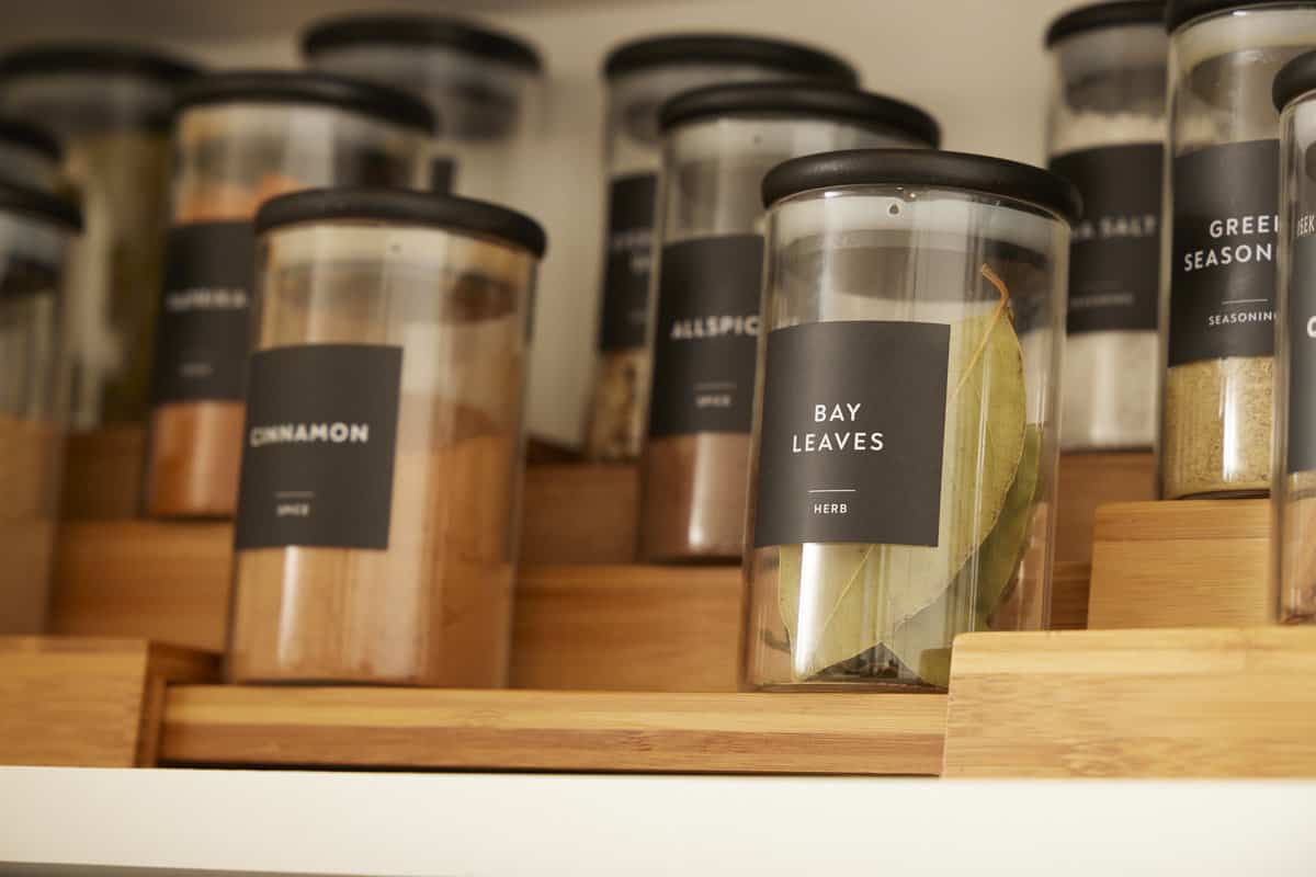 close up of jars in the cabinet