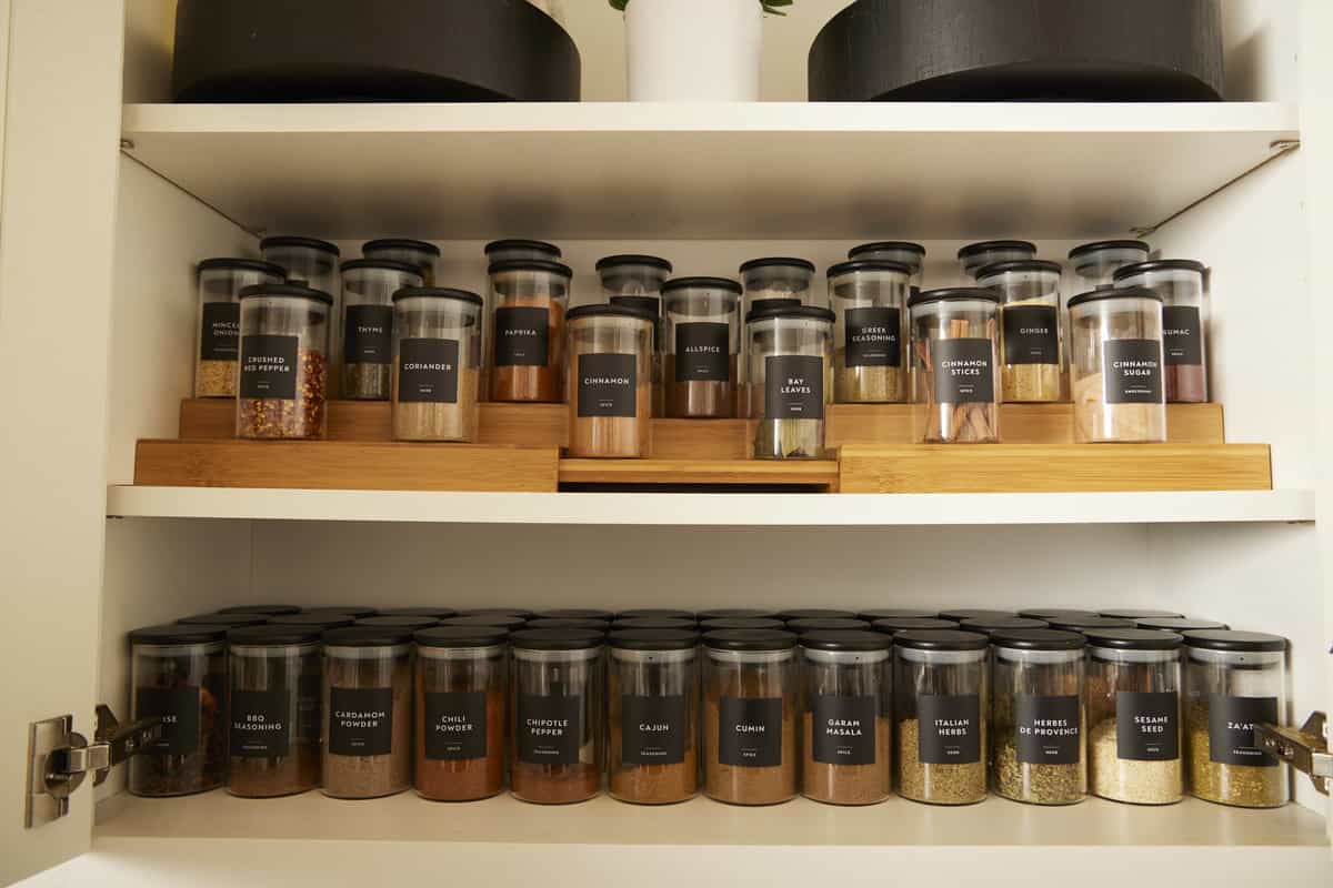 wide view of spice cabinet