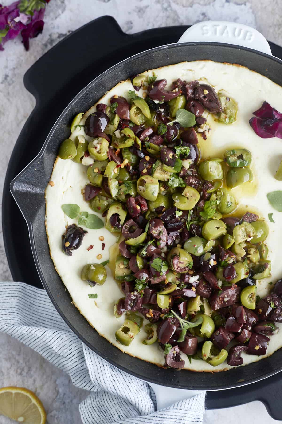 warm feta dip with marinated olives