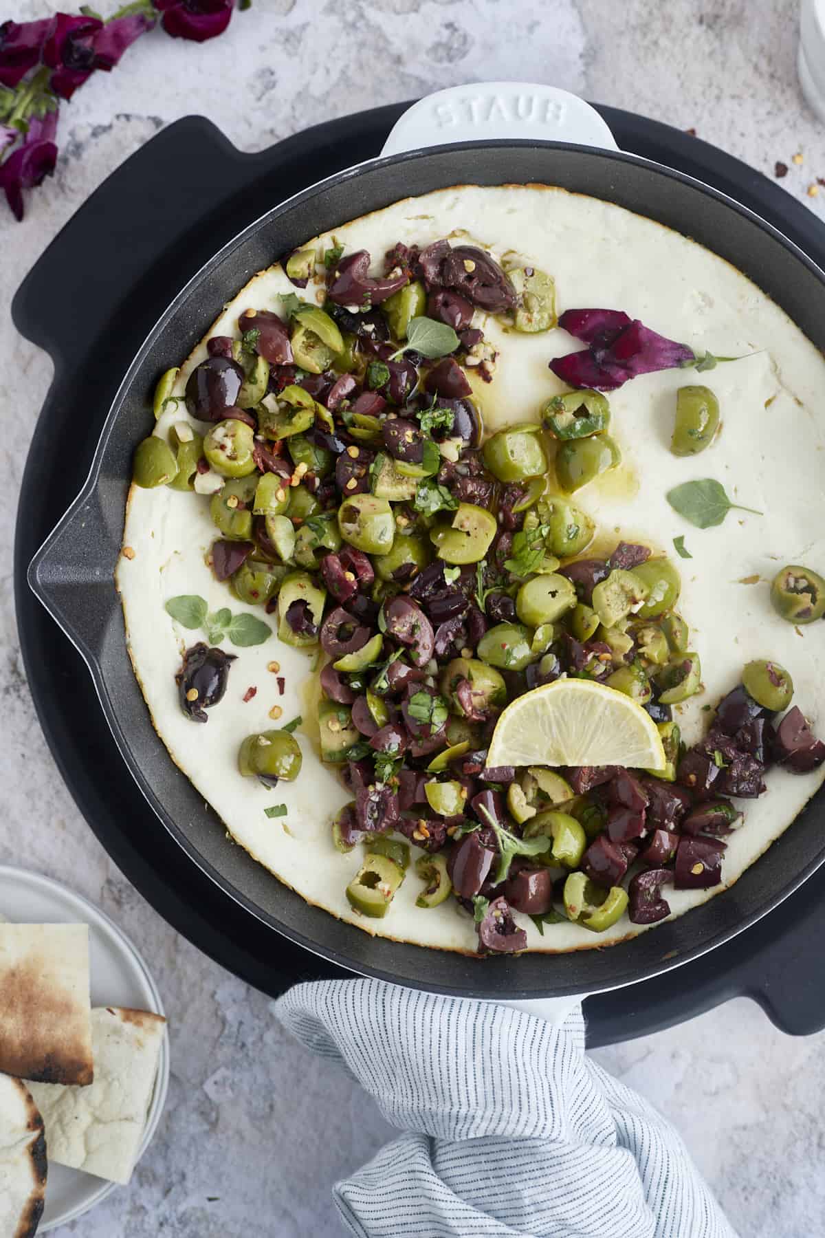 Warm Feta Dip with Marinated Olives