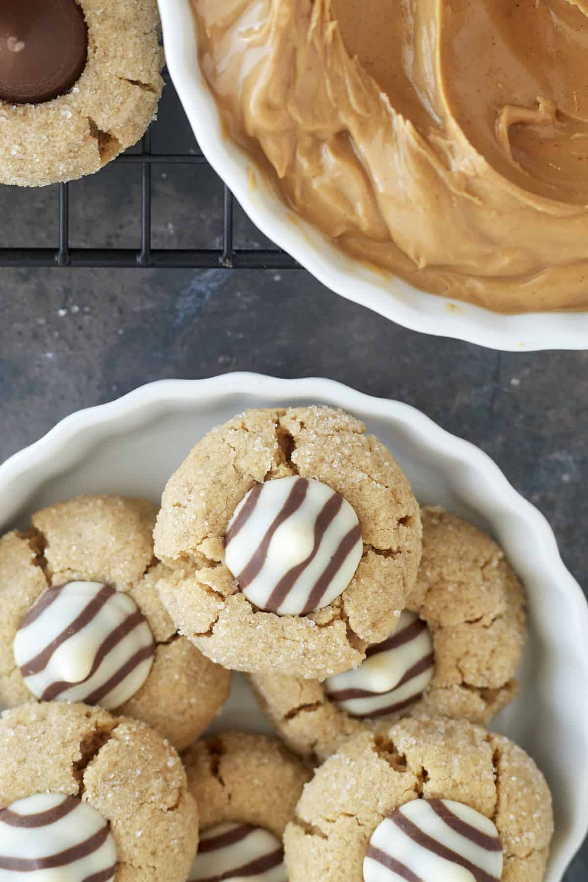 peanut butter blossoms with Hershey's hugs.