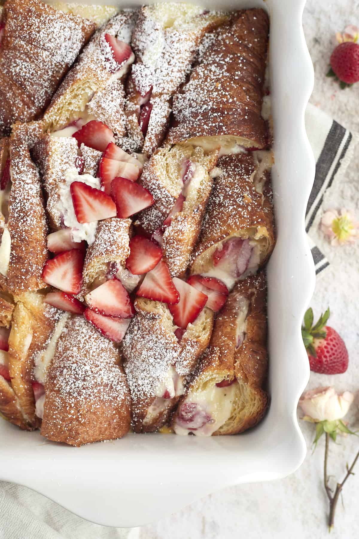 Strawberry Mascarpone French Toast in a baking dish