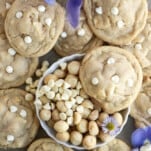 a batch of white chocolate macadamia nut cookies.