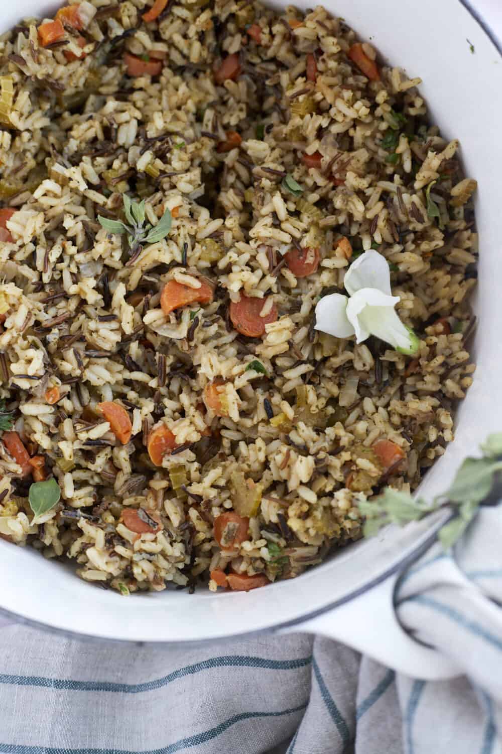 a bowl of wild rice with veggies