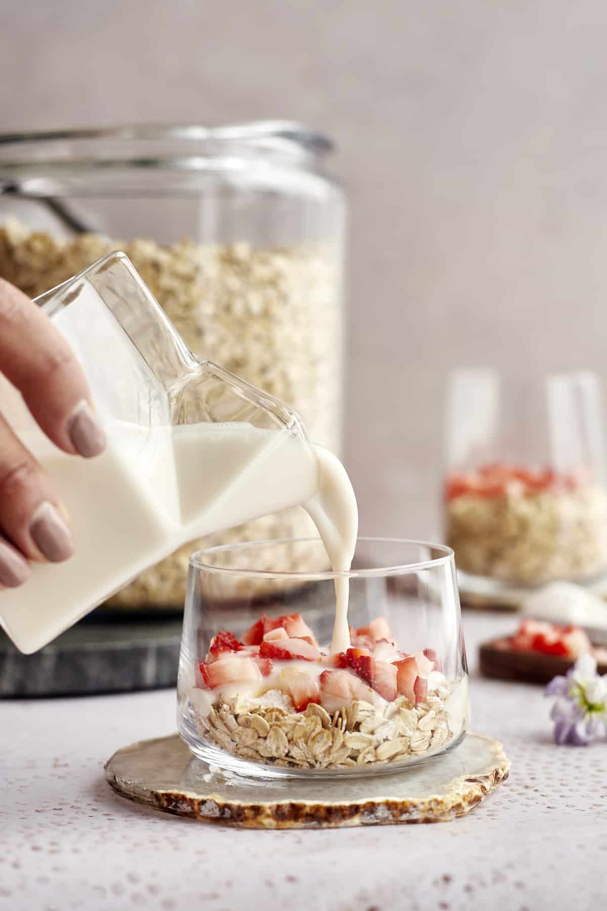 Overnight Oats Jar With Lid And Spoon Milk Fruit Salad Food