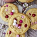 Valentine's Day sugar cookies with M&Ms.