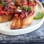 olive tapenade brushetta on a plate