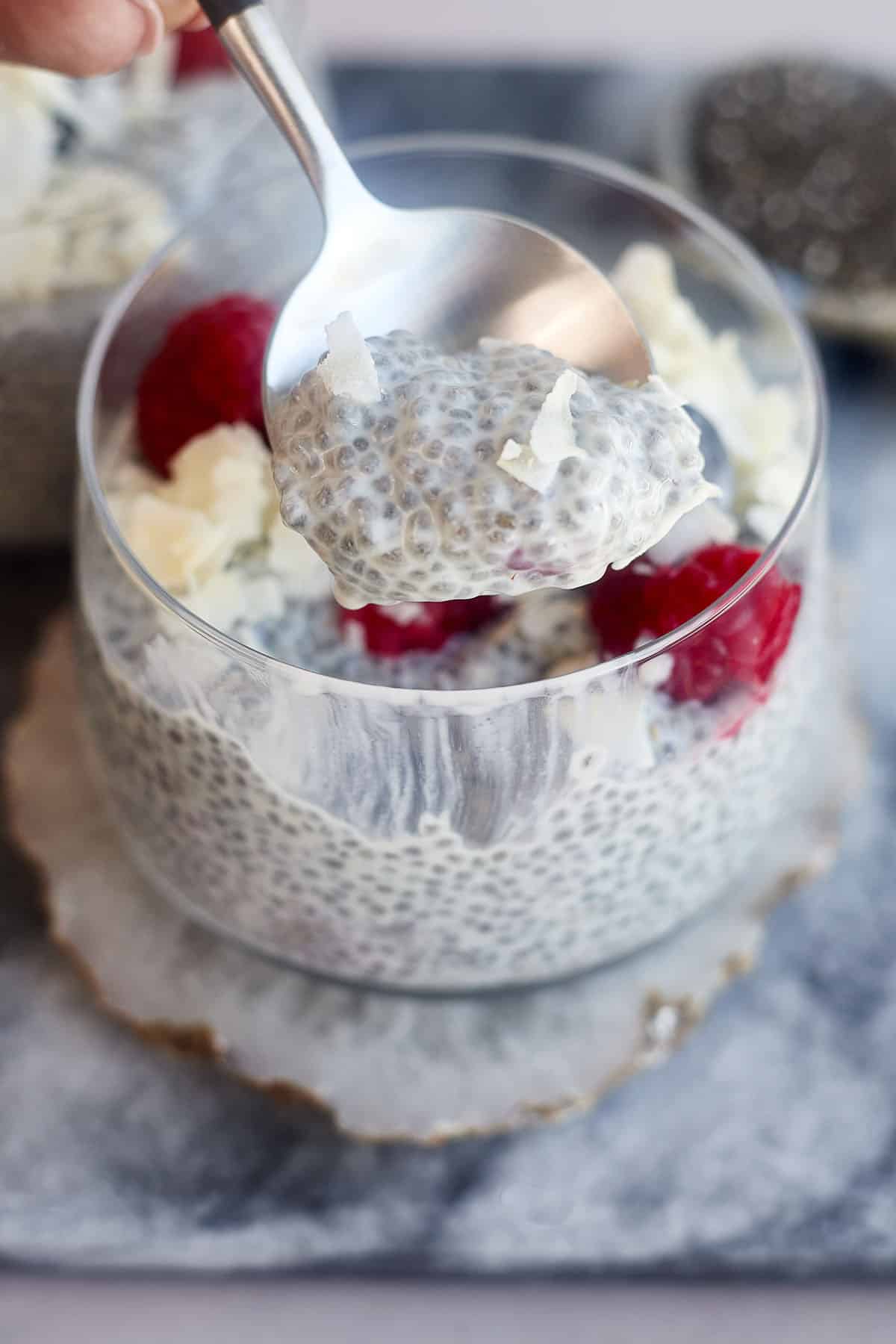 a spoonful of coconut chia pudding