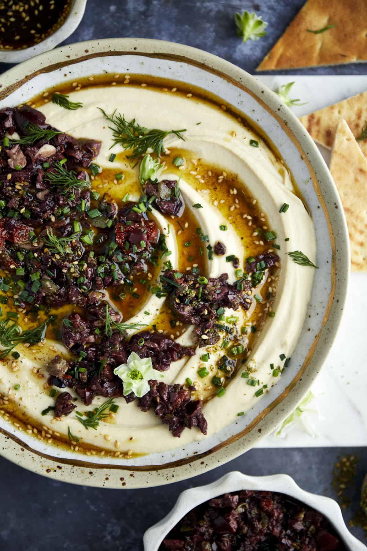 Za’atar Hummus with Olive Tapenade