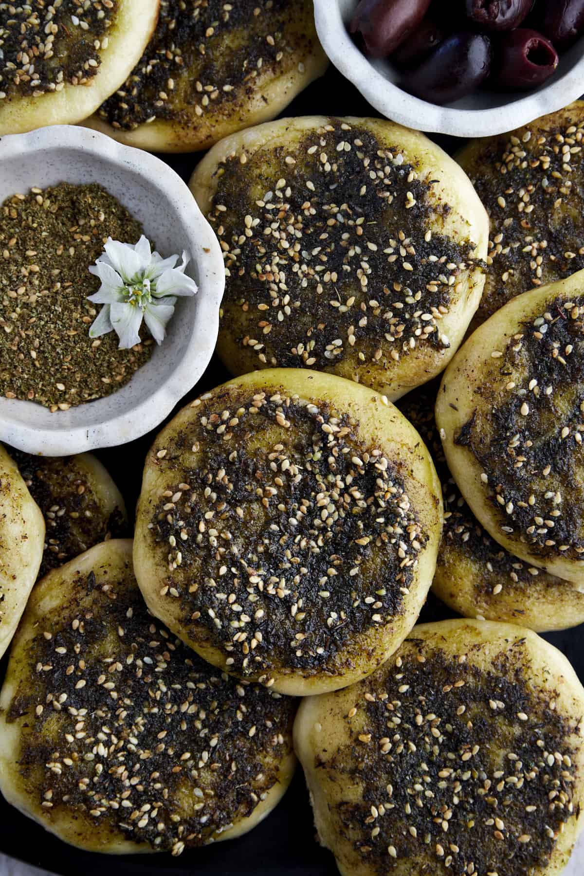 manakeesh topped with olive oil and za'atar
