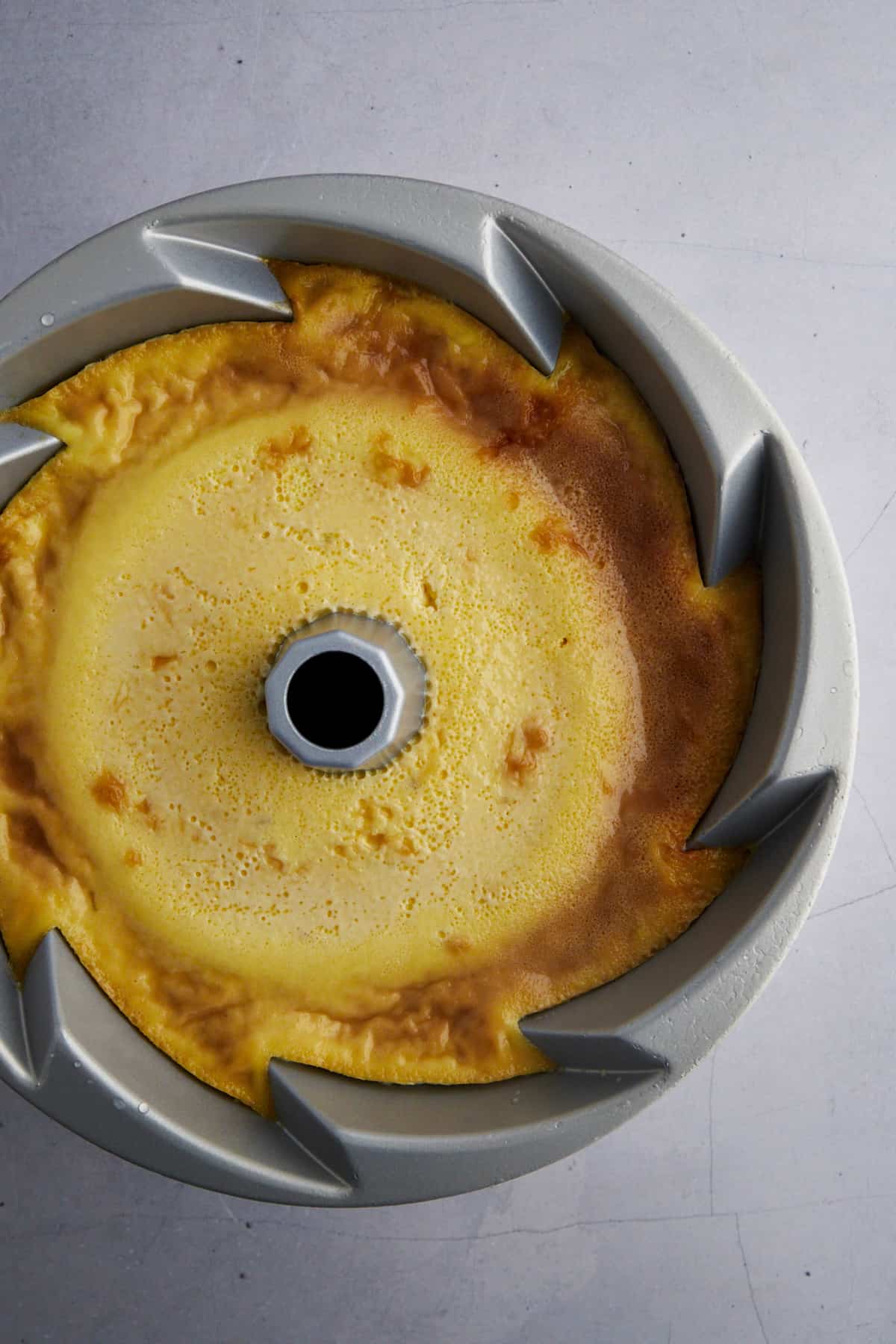 creme caramel recipe in a bundt pan.