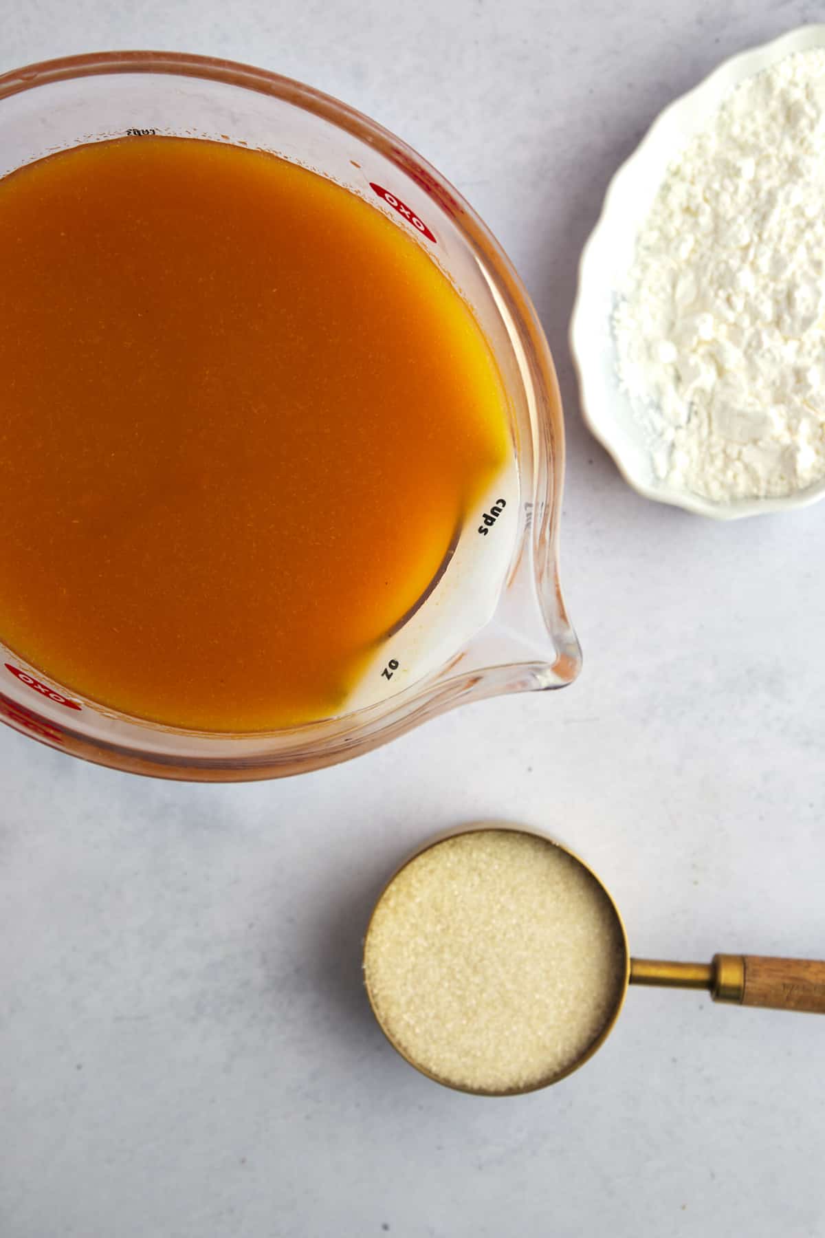 Soaked apricot leather, cornstarch, and sugar.