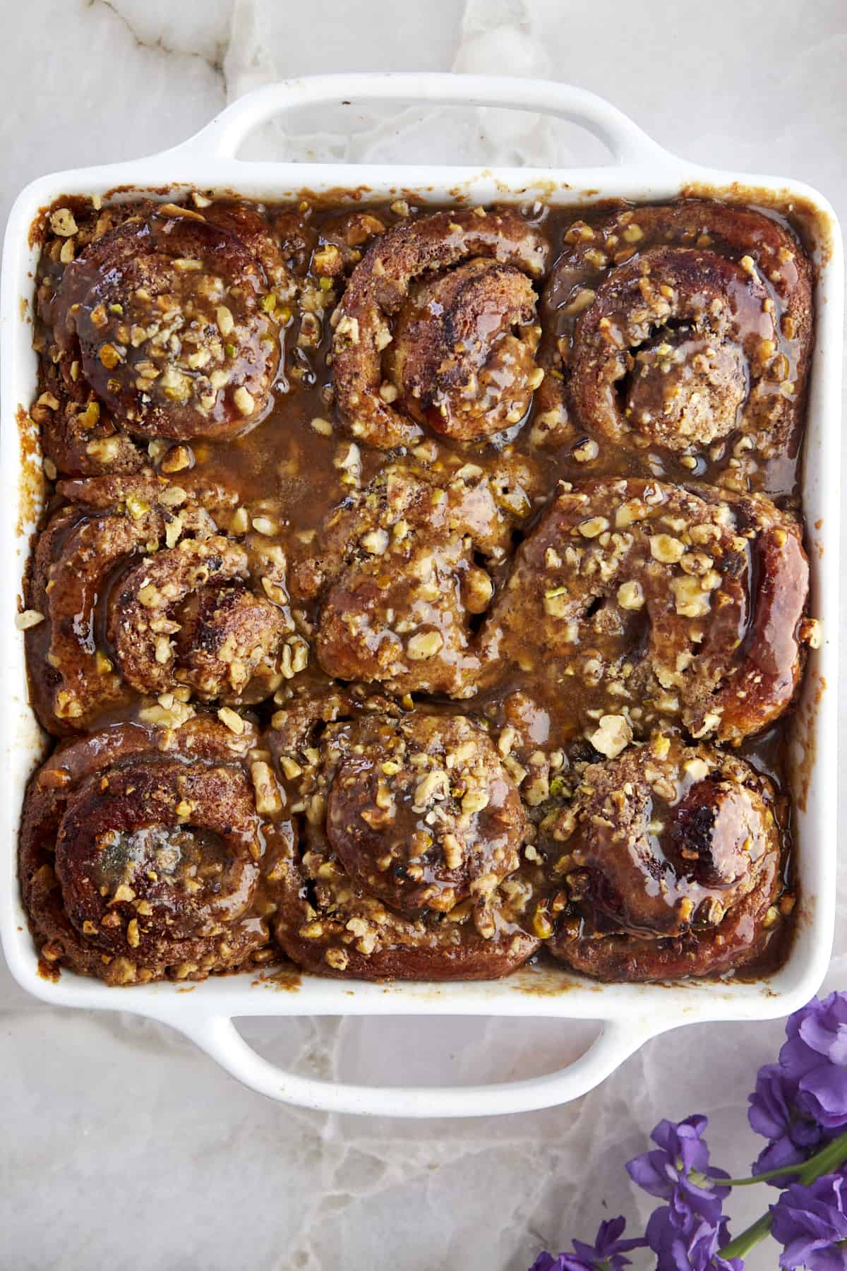 Baked cinnamon rolls with nuts