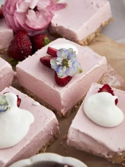 No-Bake Strawberry Cheesecake Bars.