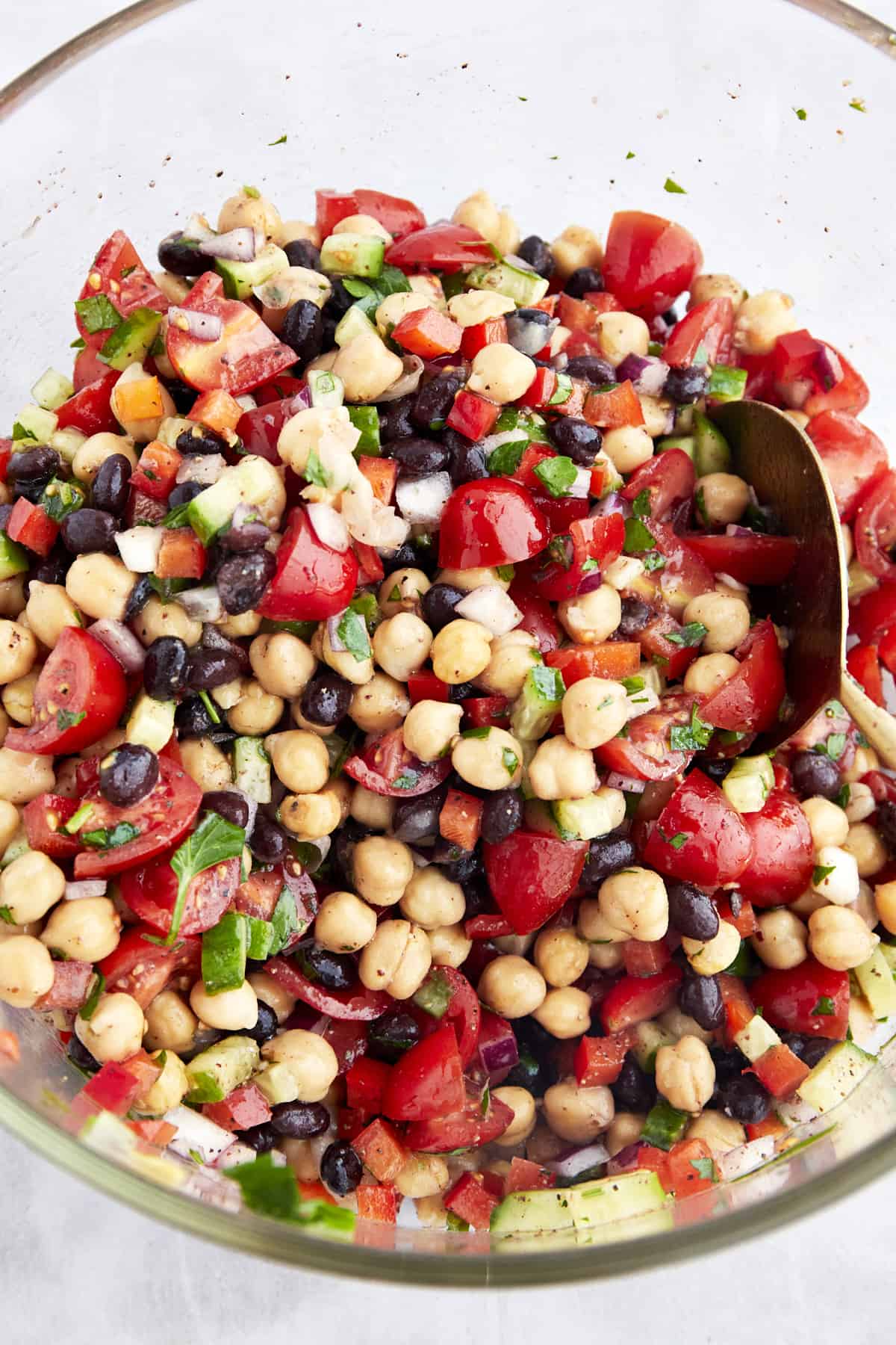 Tossed Balela Salad in a large mixing bowl.
