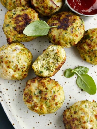 Air Fryer Jalapeño Cheddar Chicken Meatballs on a plate.