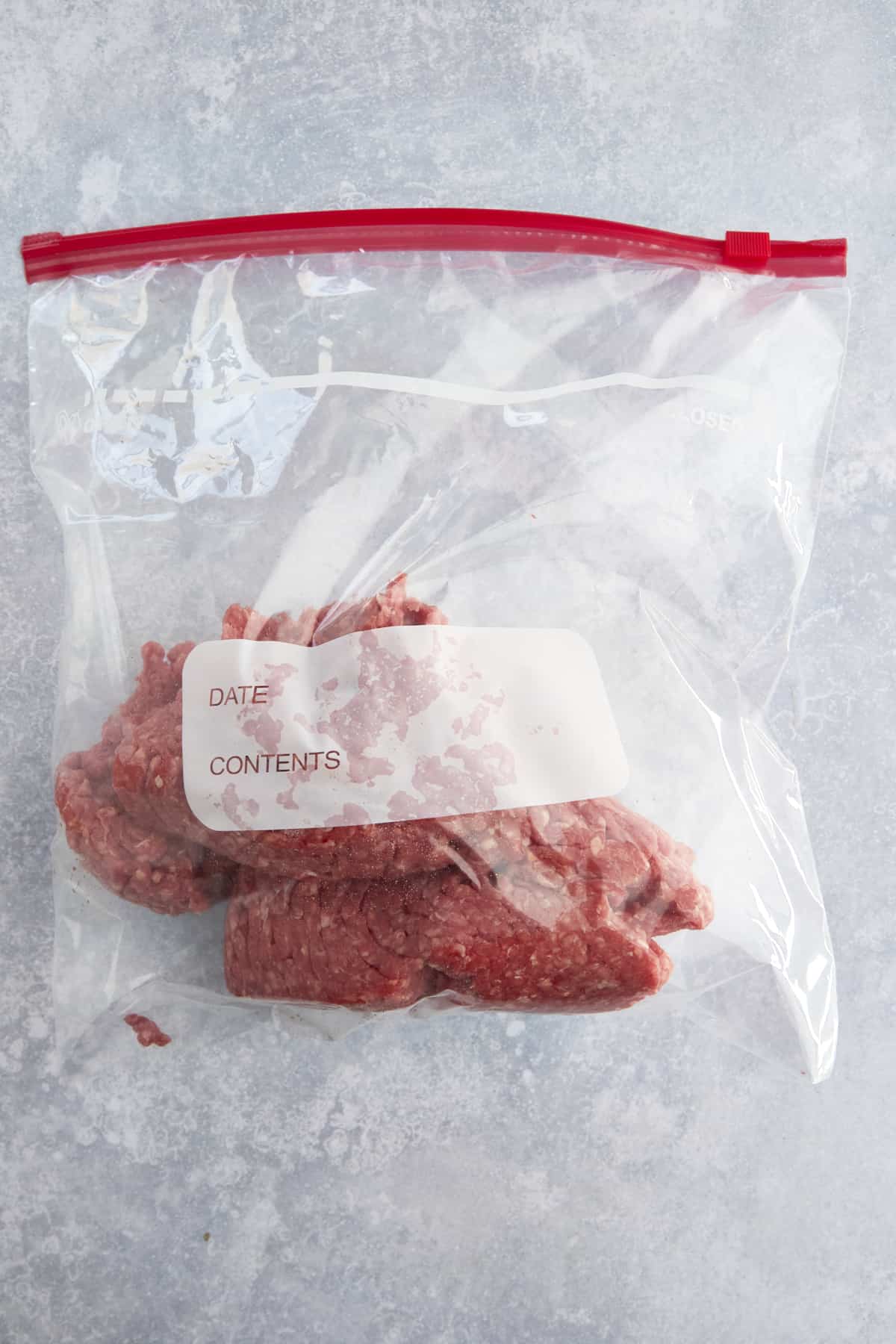 1 pound of raw ground beef in a sealable bag. 