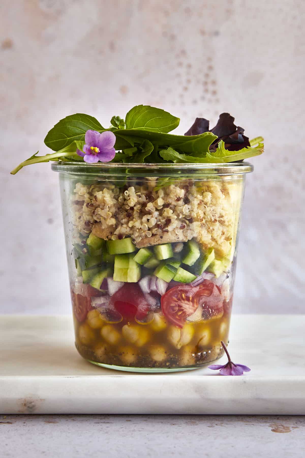 A Mediterranean Quinoa Salad in a Jar.