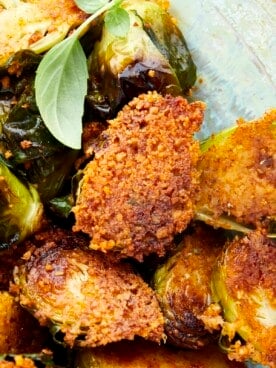 Close up image of Oven Roasted Parmesan Brussel Sprouts.
