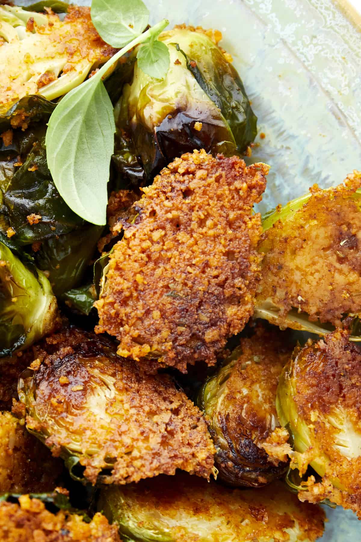 Close up image of Oven Roasted Parmesan Brussel Sprouts.