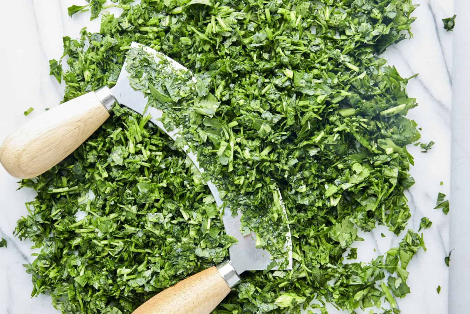 Chopped mint and parsley. 