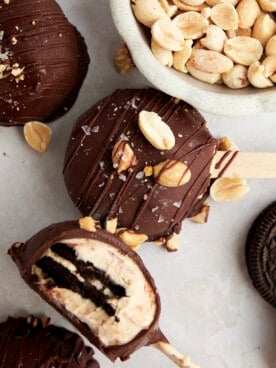 Peanut butter Oreo yogurt popsicles.