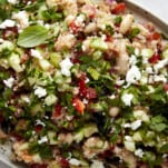 Quinoa cannellini bean salad on a platter.