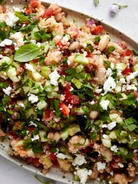 Quinoa cannellini bean salad on a platter.