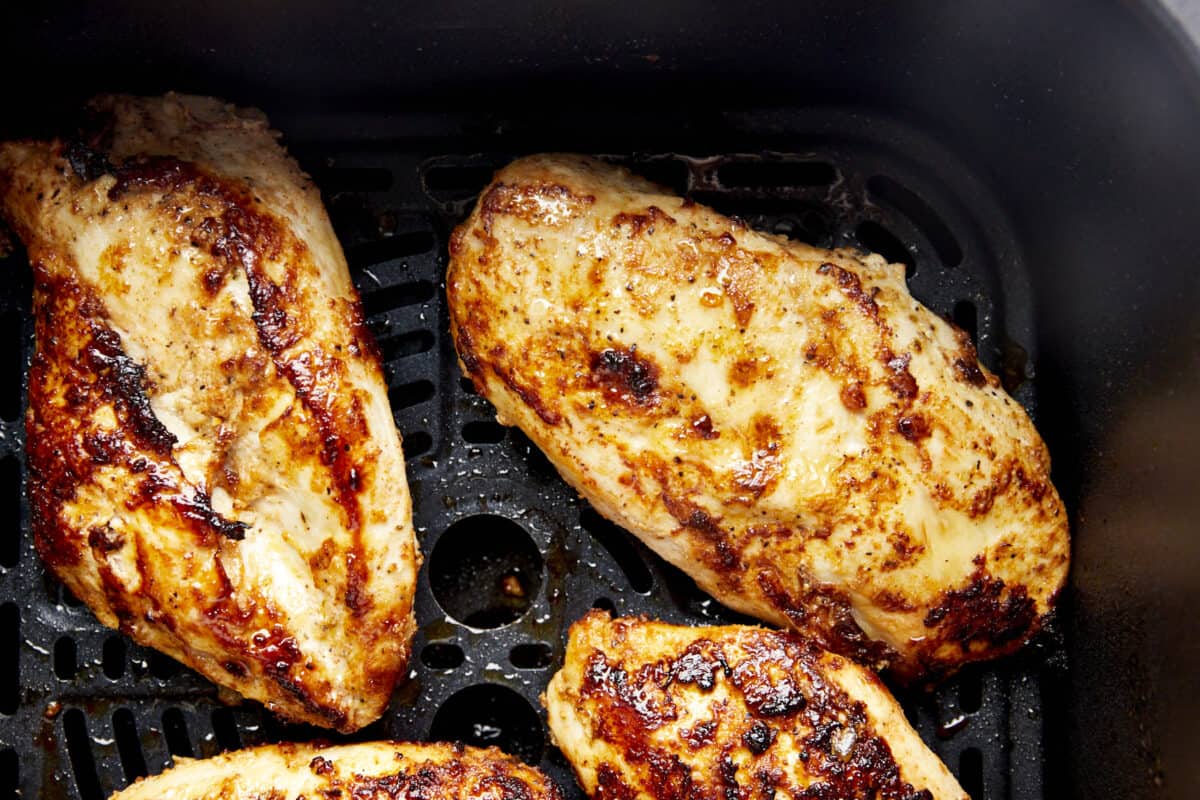 Cooked lemon garlic chicken breasts. 