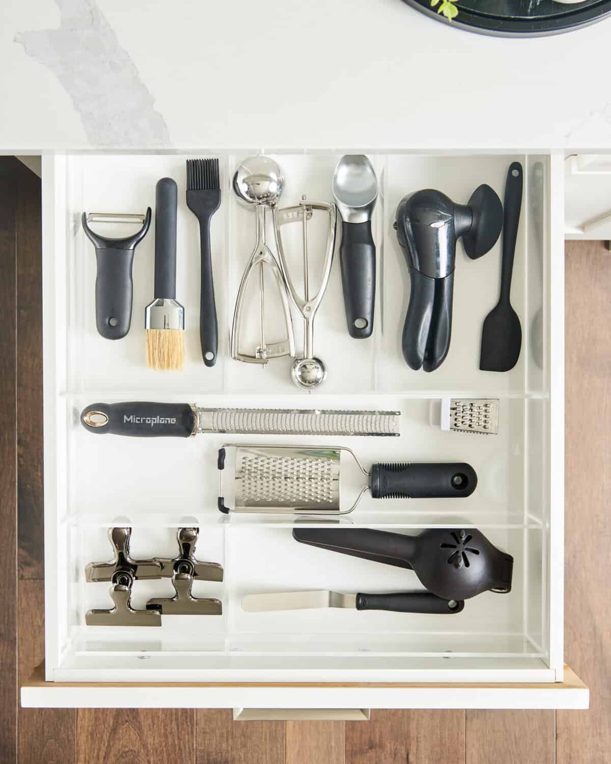 kitchen tools in a drawer.