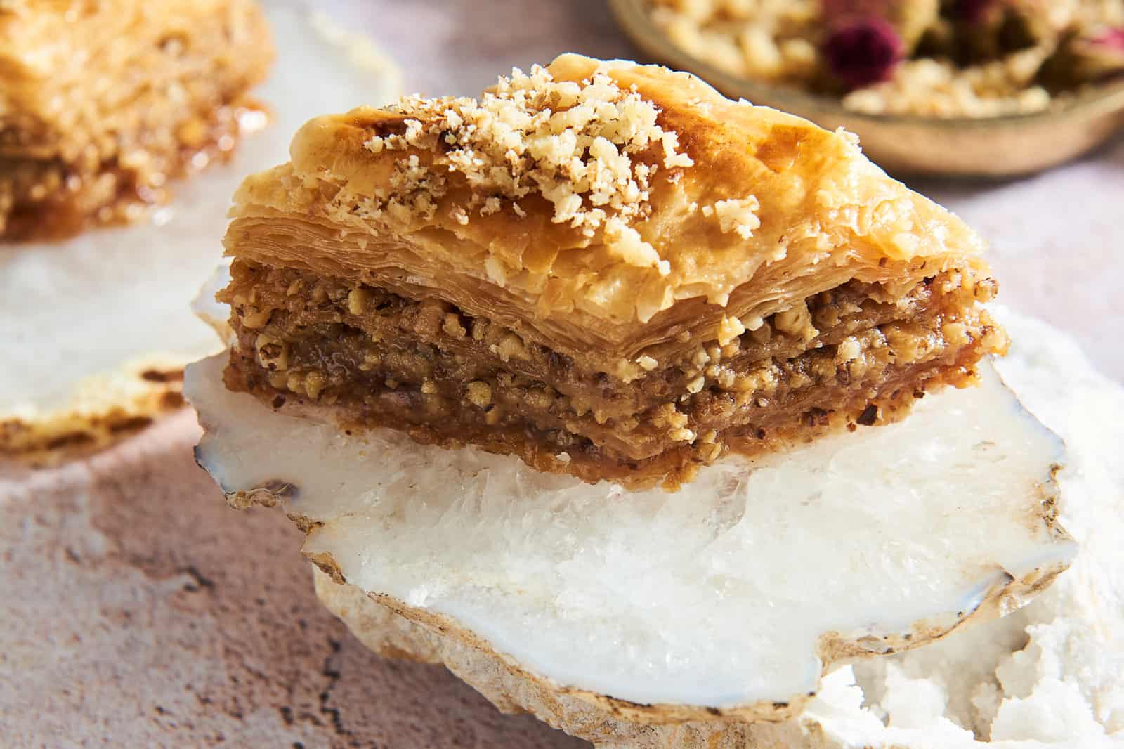 A slice of baklava dessert.