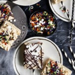 Overhead image of Halloween rice krispie treats.