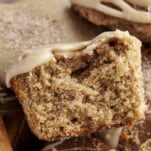 Half of a maple glazed apple cider muffin.